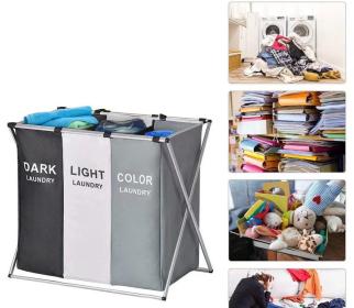 Panier à linge sale pliable avec 3 grilles pour séparer les vêtements V3